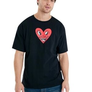 Keith Haring Happy Heart Graffiti Graphic Tee Size XL Black Red Artsy